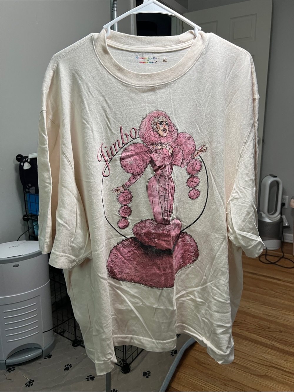 Abercrombie & Fitch Cream Kids Tee with Pink Jimbo Graphic
